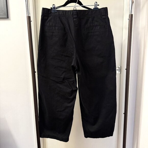 UNIQLO U LEMAIRE Black Wide Fit Chino Trousers Barrel Cropped Ankle Pants sz 35 - Picture 2 of 6